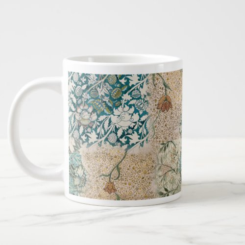 William Morris Floral Teal Coral Cottagecore Set Giant Coffee Mug