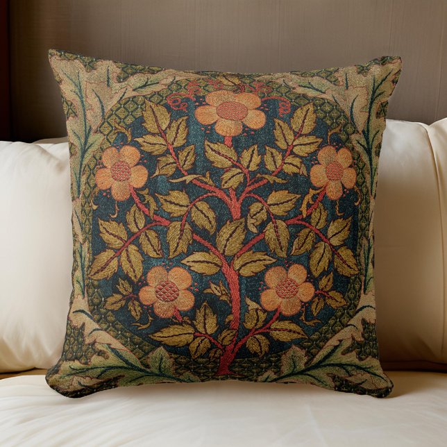 William * Morris Floral Tree Rose Wreath  Throw Pillow (Creator Uploaded)