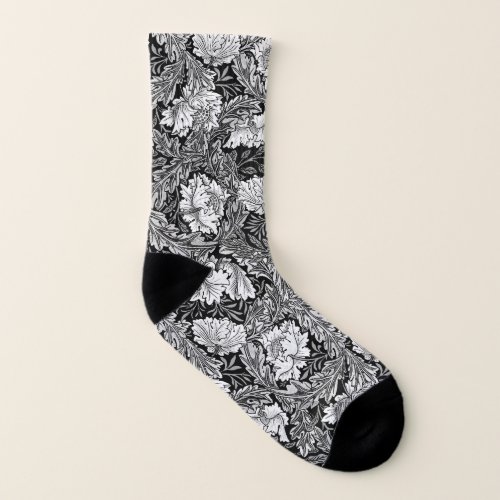 William Morris Floral White  Gray  Grey Socks