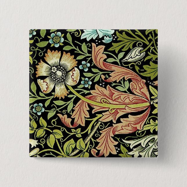 William Morris Flower design Pinback Button (Front)