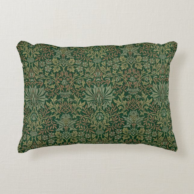 William Morris Flower Garden-Greens Accent Pillow (Front)