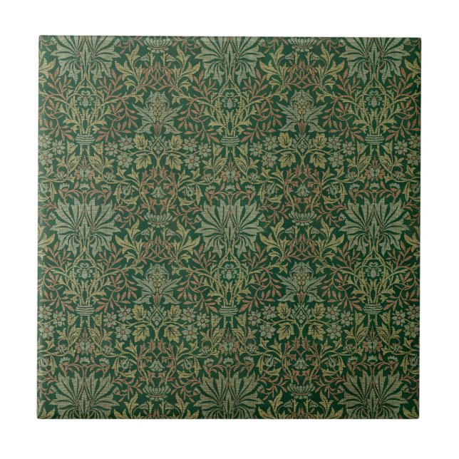 William Morris Flower Garden-Greens Ceramic Tile (Front)