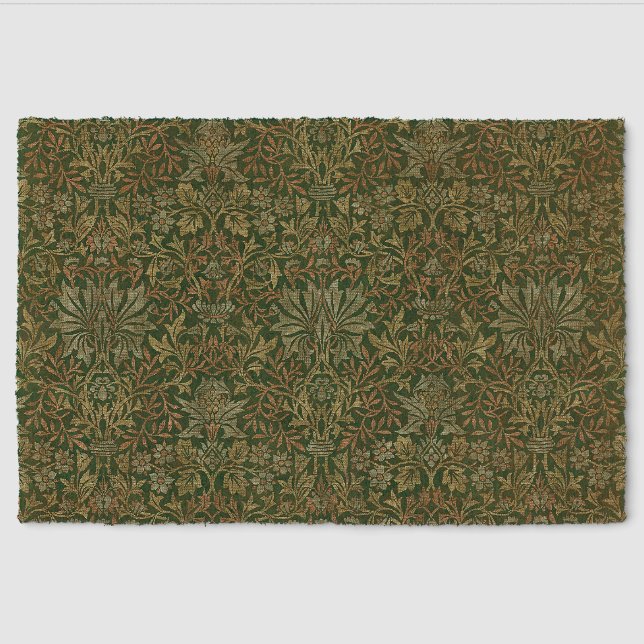 William Morris Flower Garden-Greens Fiber Doormat (Front)