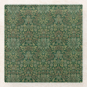 William Morris Flower Garden-Greens Glass Coaster