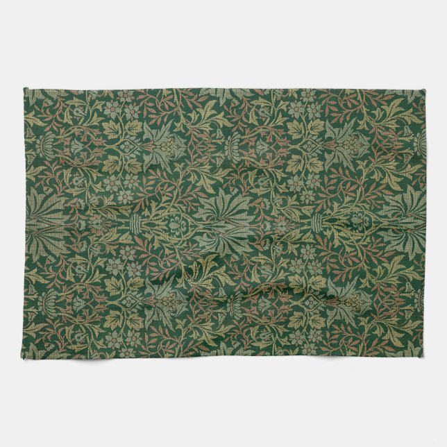William Morris Flower Garden-Greens Kitchen Towel (Horizontal)