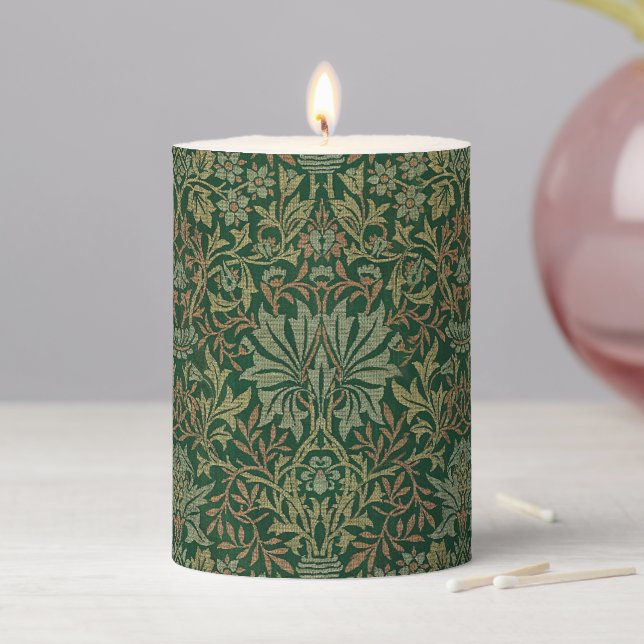 William Morris Flower Garden-Greens Pillar Candle (In Situ)