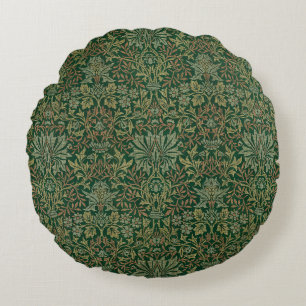 William Morris Flower Garden-Greens Round Pillow