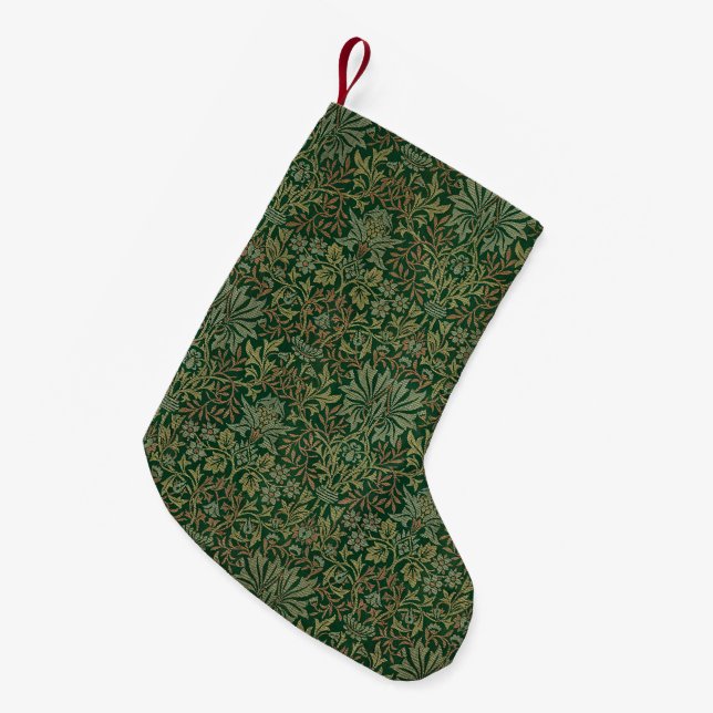 William Morris Flower Garden-Greens Small Christmas Stocking (Front (Hanging))