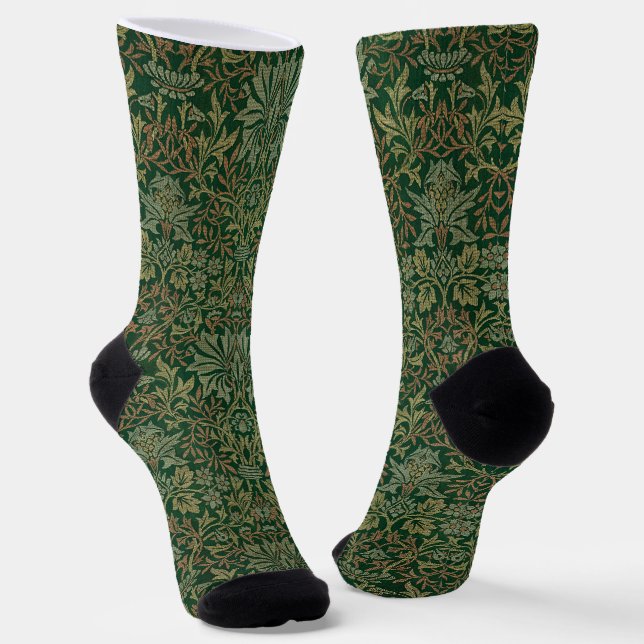 William Morris Flower Garden-Greens Socks (Angled)
