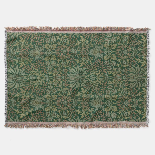 William Morris Flower Garden-Greens Throw Blanket (Front)