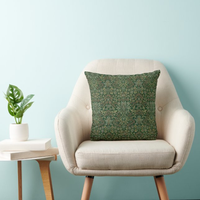 William Morris Flower Garden-Greens Throw Pillow (Chair)