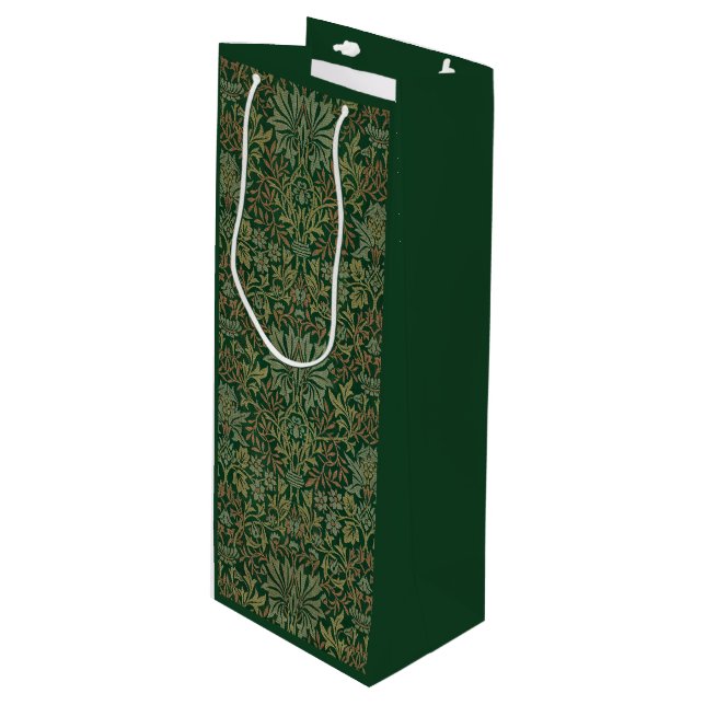 William Morris Flower Garden-Greens Wine Gift Bag (Front Angled)