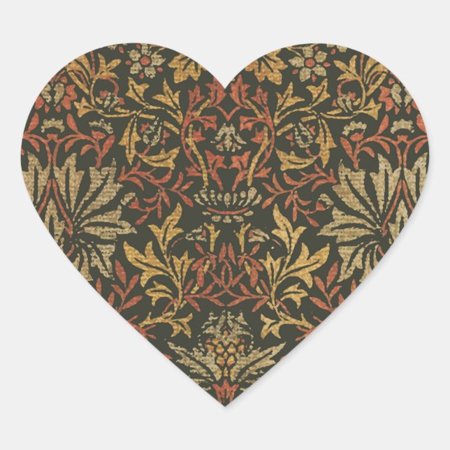 William Morris Flower Garden Tapestry Heart Sticker (Front)