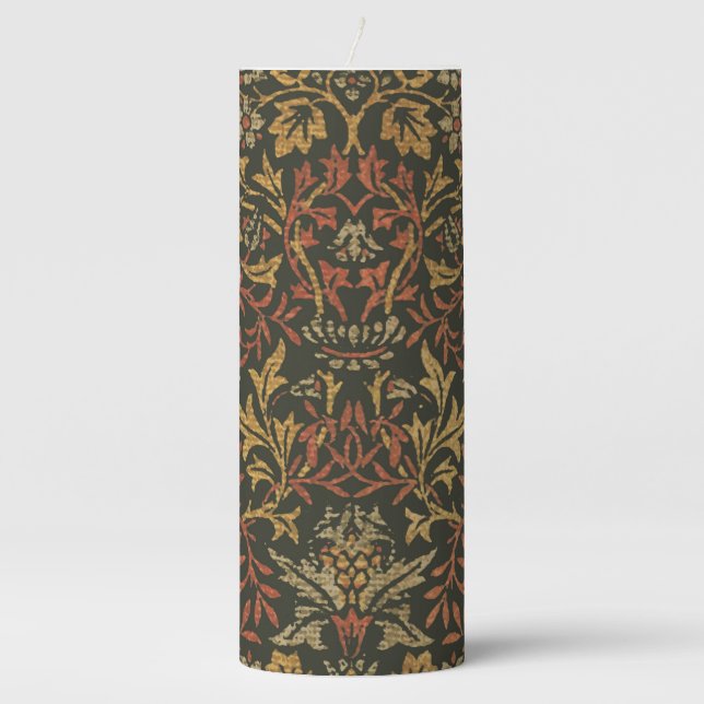 William Morris Flower Garden Tapestry Pillar Candle (Front)