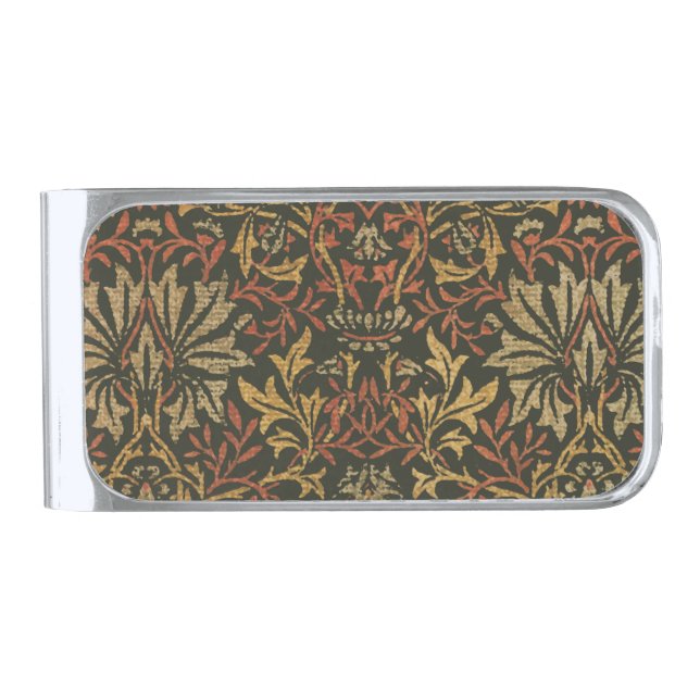 William Morris Flower Garden Tapestry Silver Finish Money Clip (Front)