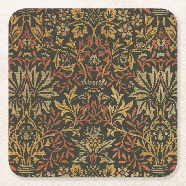 William Morris Flower Garden Tapestry Square Paper Coaster (Front)