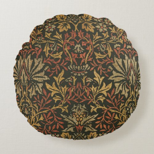 William Morris Flower Garden Warm Classic Botanica Round Pillow