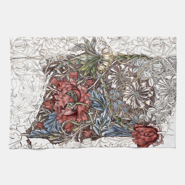 William morris flowers elegant floral illustration kitchen towel (Horizontal)