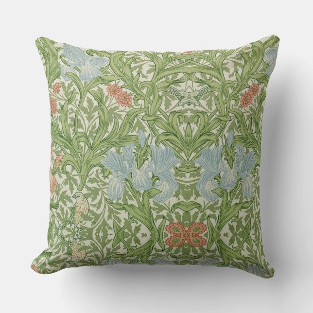 William Morris Flowers Foliage Birds Blue   Throw Pillow (Front)