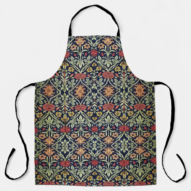 William Morris Flowers Foliage Green Yellow Red  Apron (Front)