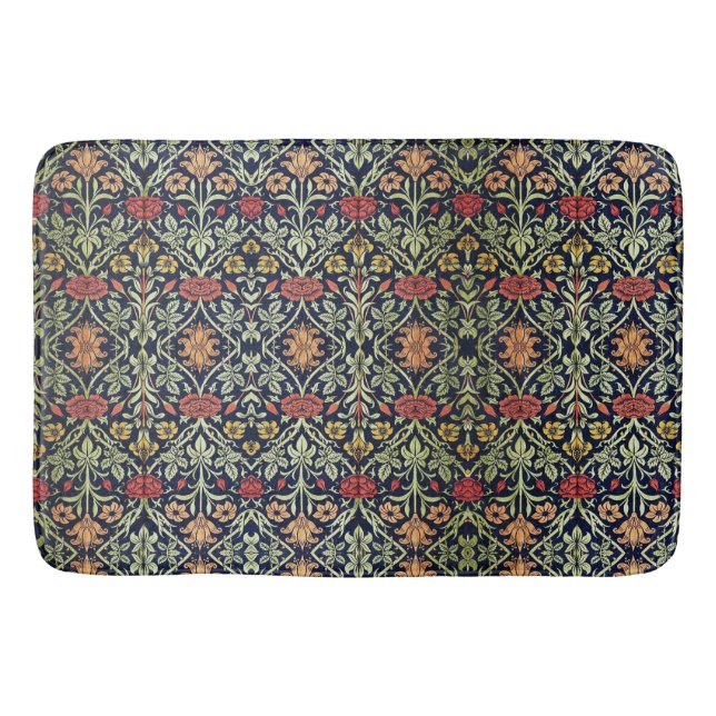 William Morris Flowers Foliage Green Yellow Red  Bath Mat (Front)