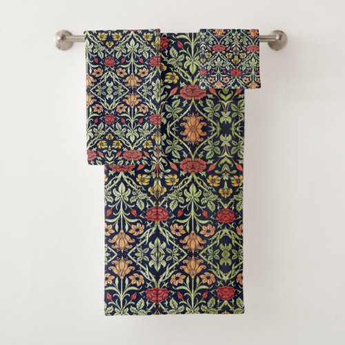 William Morris Flowers Foliage Green Yellow Red  Bath Towel Set