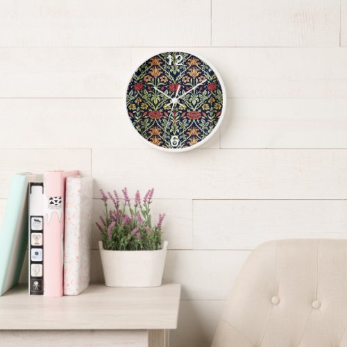 William Morris Flowers Foliage Green Yellow Red  Clock