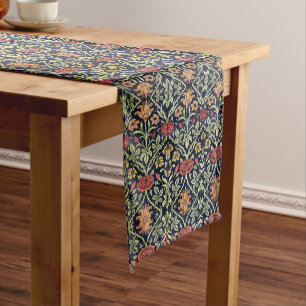 William Morris Flowers Foliage Green Yellow Red  Long Table Runner