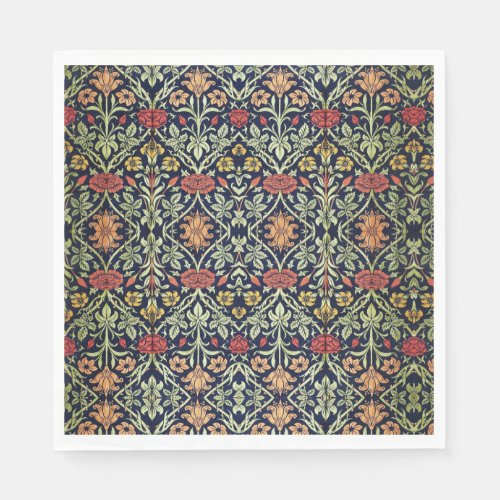 William Morris Flowers Foliage Green Yellow Red  Napkins