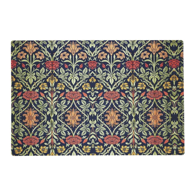 William Morris Flowers Foliage Green Yellow Red  Placemat (Front)