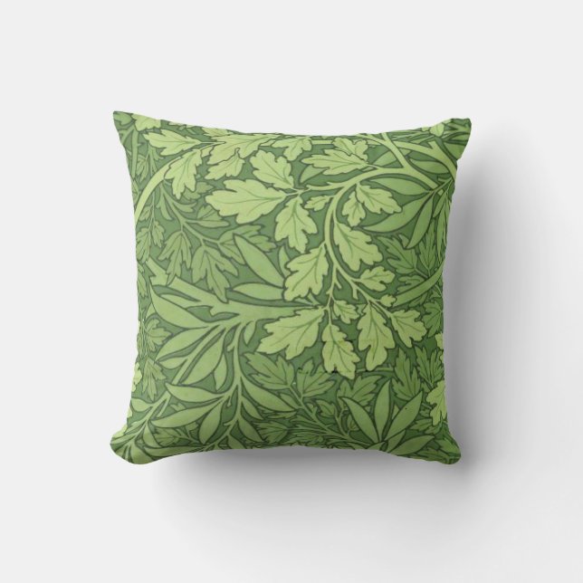 William Morris - Foliage Green Leaves Design Throw Pillow (Front)
