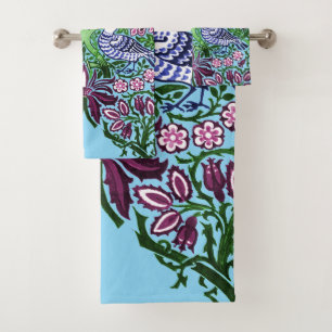 William Morris Folk Art Birds Flowers Acorns Bath Towel Set