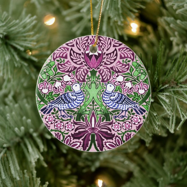 William Morris Folk Art Birds Flowers Acorns Ceramic Ornament (Tree)