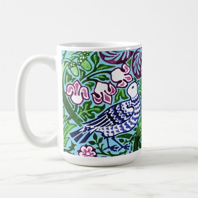 William Morris Folk Art Birds Flowers Acorns Coffee Mug (Left)