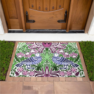 William Morris Folk Art Birds Flowers Acorns Doormat
