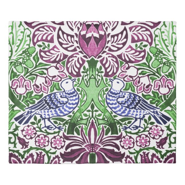 William Morris Folk Art Birds Flowers Acorns Duvet Cover (Front)