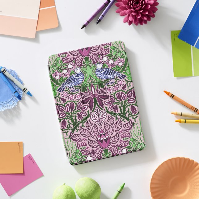 William Morris Folk Art Birds Flowers Acorns iPad Pro Cover (Desk)