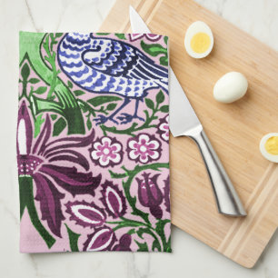 William Morris Folk Art Birds Flowers Acorns Kitchen Towel