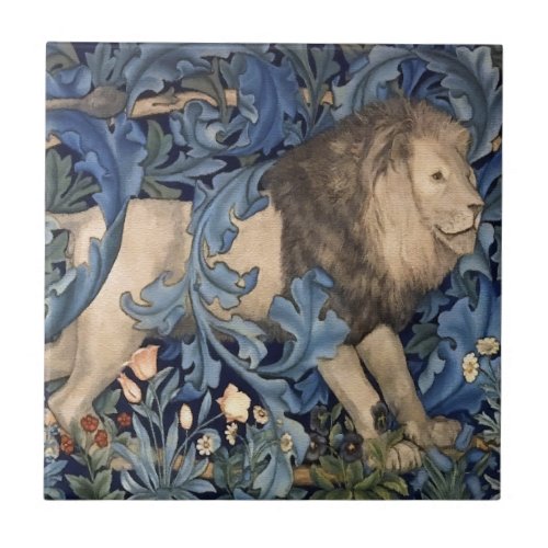 William Morris Forest Animals Lion Vintage Floral Ceramic Tile