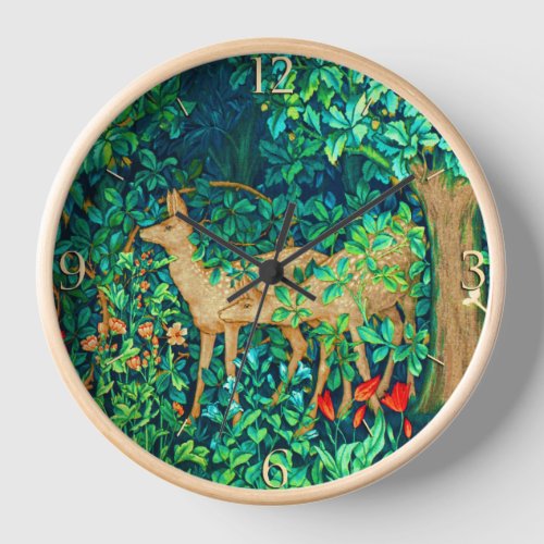 William Morris Forest Deer Art Nouveau  Clock