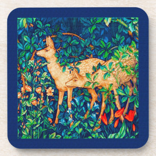 William Morris Forest Deer Bordered Print Coaster