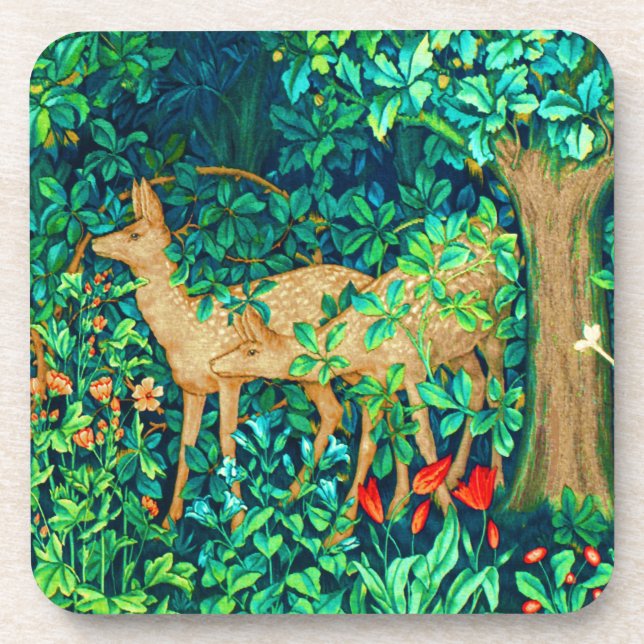 William Morris Forest Deer Tapestry Print  Beverage Coaster (Front)