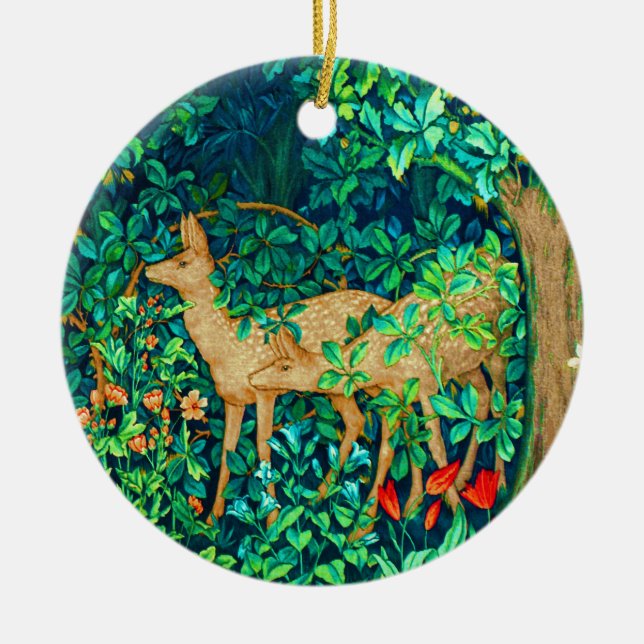 William Morris Forest Deer Tapestry Print  Ceramic Ornament (Front)