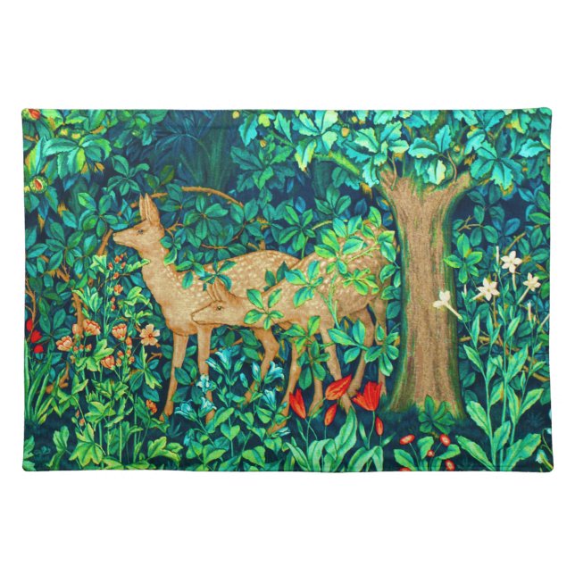 William Morris Forest Deer Tapestry Print  Cloth Placemat (Front)