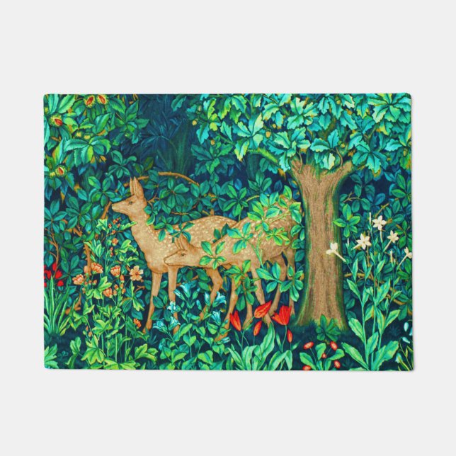 William Morris Forest Deer Tapestry Print Doormat (Front)