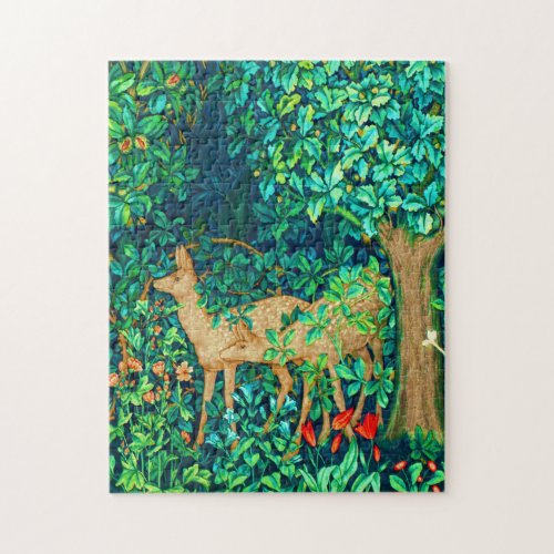 William Morris Forest Deer Tapestry Print Jigsaw Puzzle