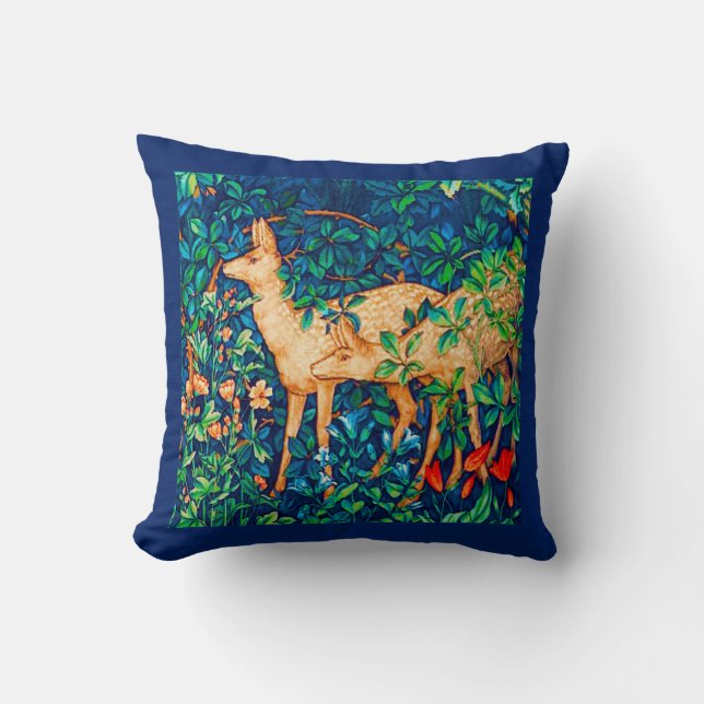 William Morris Forest Deer Tapestry Print Throw Pillow (Front)