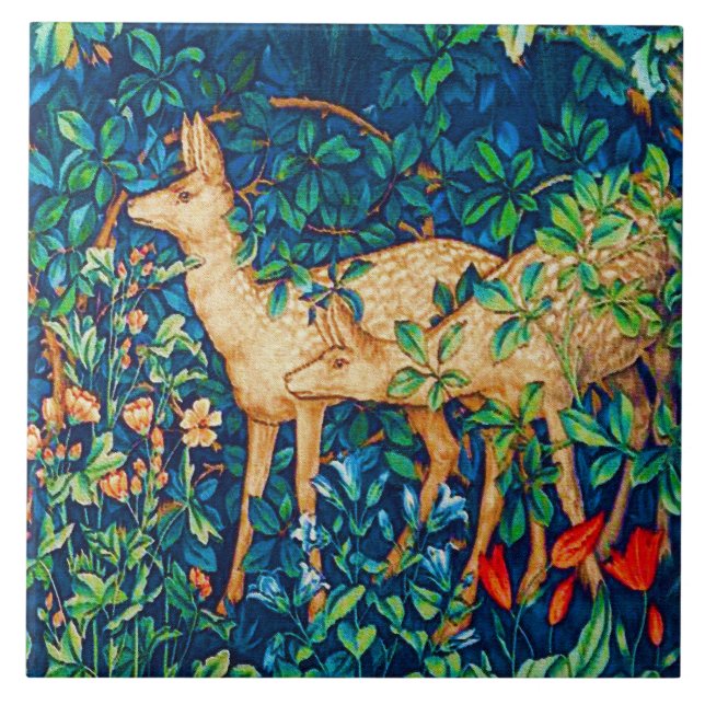William Morris Forest Deer Tapestry Print Tile (Front)