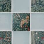 William Morris Forest Fox Floral Ceramic Tile<br><div class="desc">Ornate Craftsman era, floral vintage, fine art pattern tapestry design by William Morris. Lone fox in a forest of foliage studded with wildflowers. Wild tulips and Lychnis. Greens range from mid to spruce. Shown in a mock up of actual kitchen tiles with accompanying "William Morris Forest Wildflower 2 Tapestry Ceramic...</div>