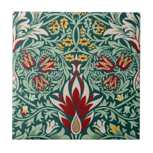 William Morris Forest Green Floral Wallpaper Ceramic Tile